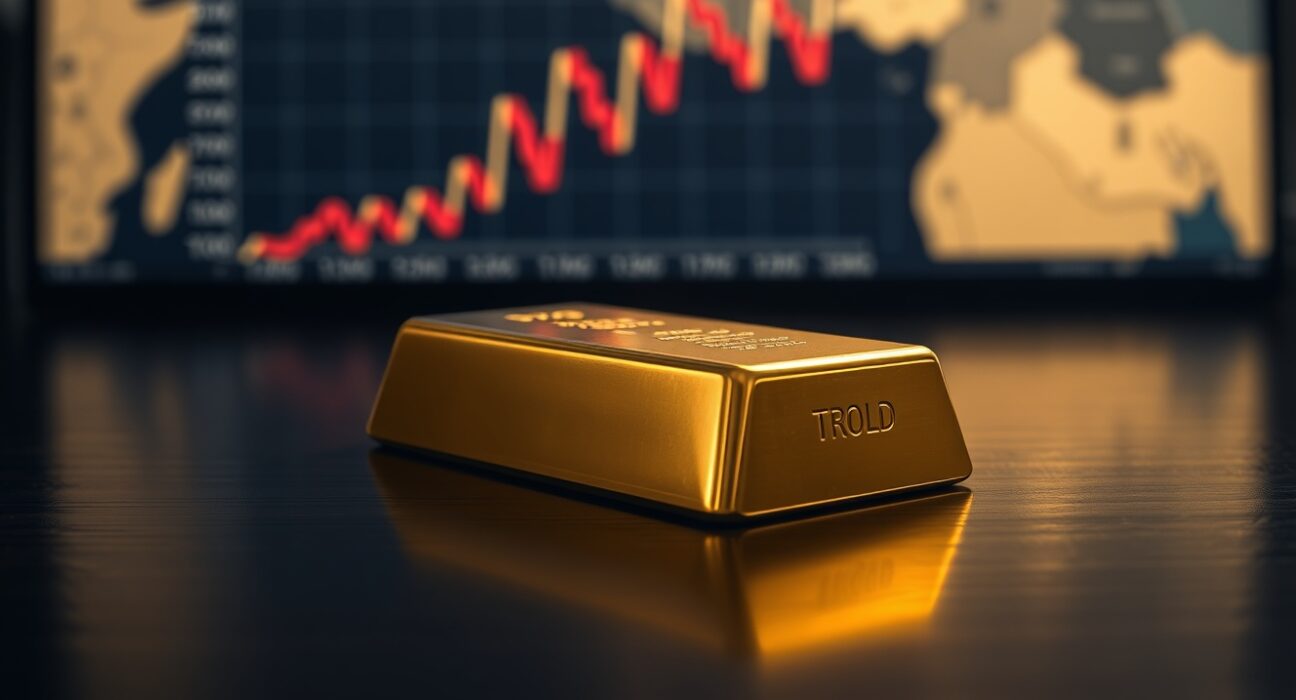 Gold bullion bar reflects Middle East tensions impacting gold price and dollar strength in 2025 markets.