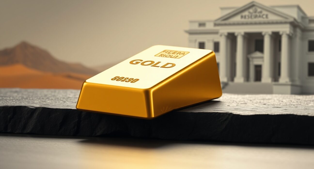 Gold bullion bar representing safe haven asset during Middle East tensions and Federal Reserve policy uncertainty.