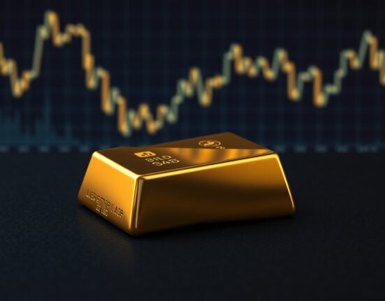Gold bullion bar representing market price pressure from yields and dollar strength.