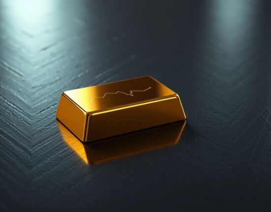 Gold bullion bar reflects market decline ahead of Federal Reserve policy decision and US inflation data.