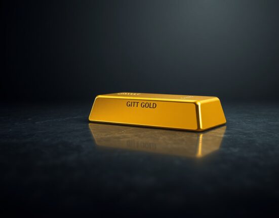 Gold bullion bar representing price pressure and technical analysis of ascending channel support.