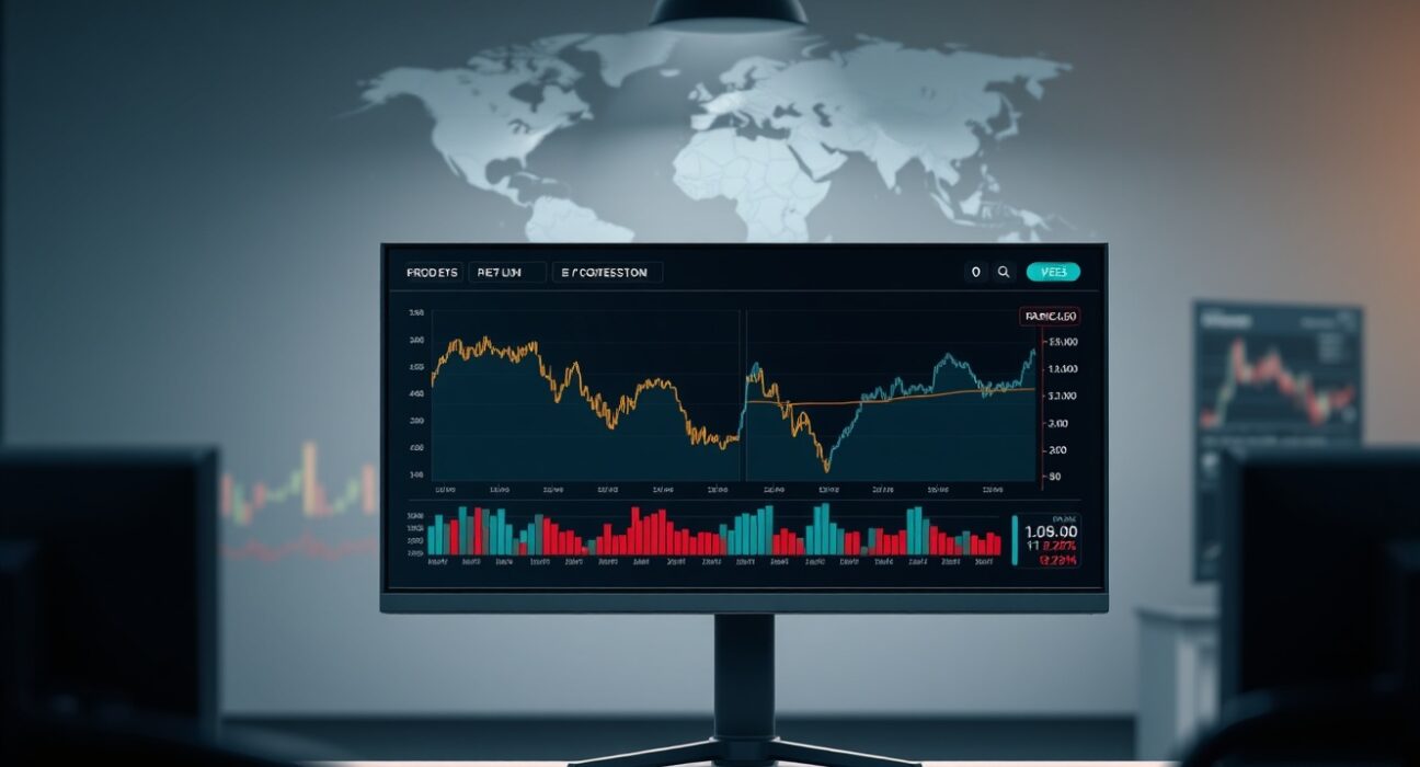 Financial dashboard showing gold price decline versus oil price increase affecting interest rates