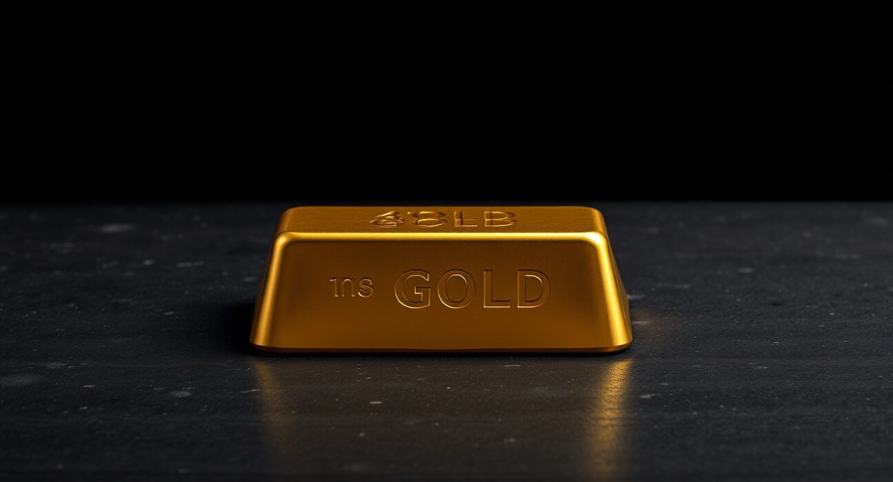 Gold bullion bar representing the falling gold price after Federal Reserve policy decision.