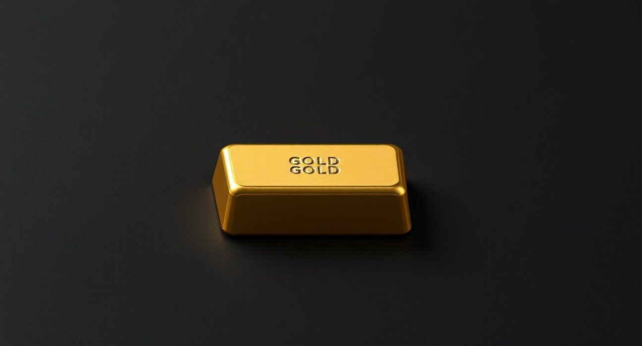 A gold bullion bar representing the sharp decline in gold prices amid geopolitical and economic pressures.