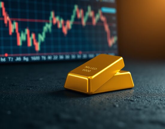 Gold bullion bar representing market pressure from Federal Reserve policy.