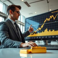 Financial analyst reviewing gold price chart showing corrective rebound