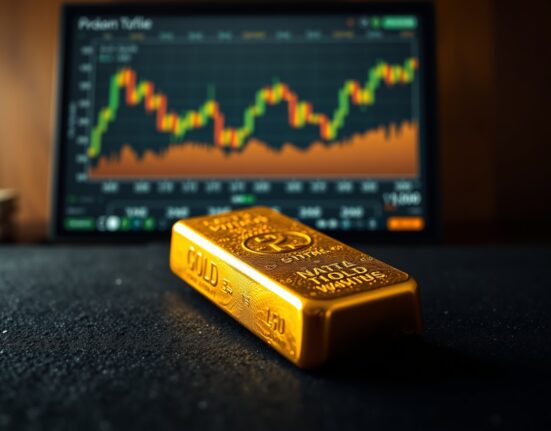 Gold bullion bar representing market price movement amid USD fluctuations.