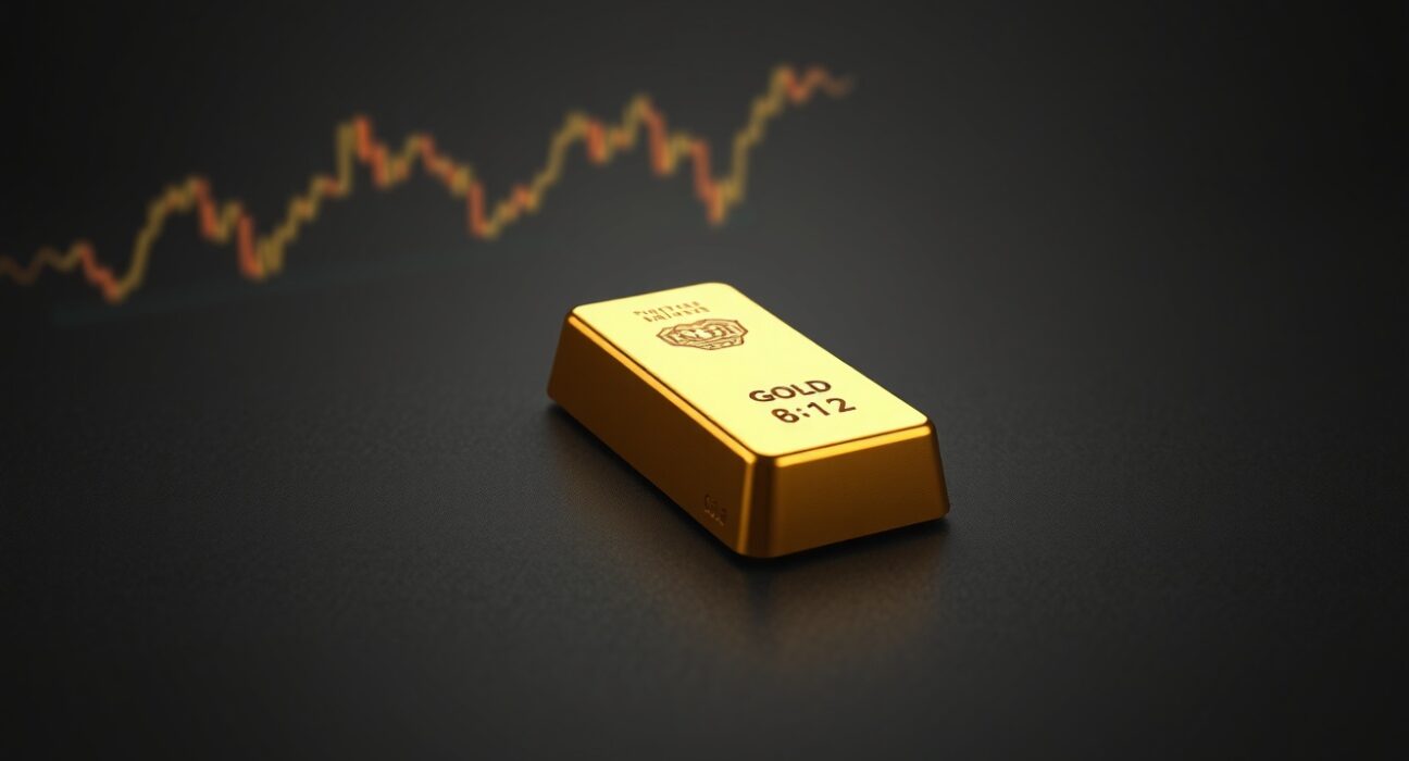 Gold bullion bar representing the sharp price drop following Trump's comments on Iran and the stronger US dollar.
