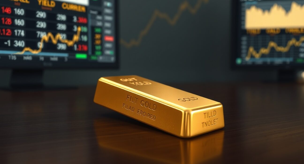 Gold bullion bar representing price movement after Trump's comments on monetary policy and trade.