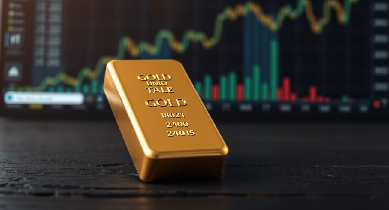 Gold bullion bar representing the surge in gold price above $5,200 per ounce.