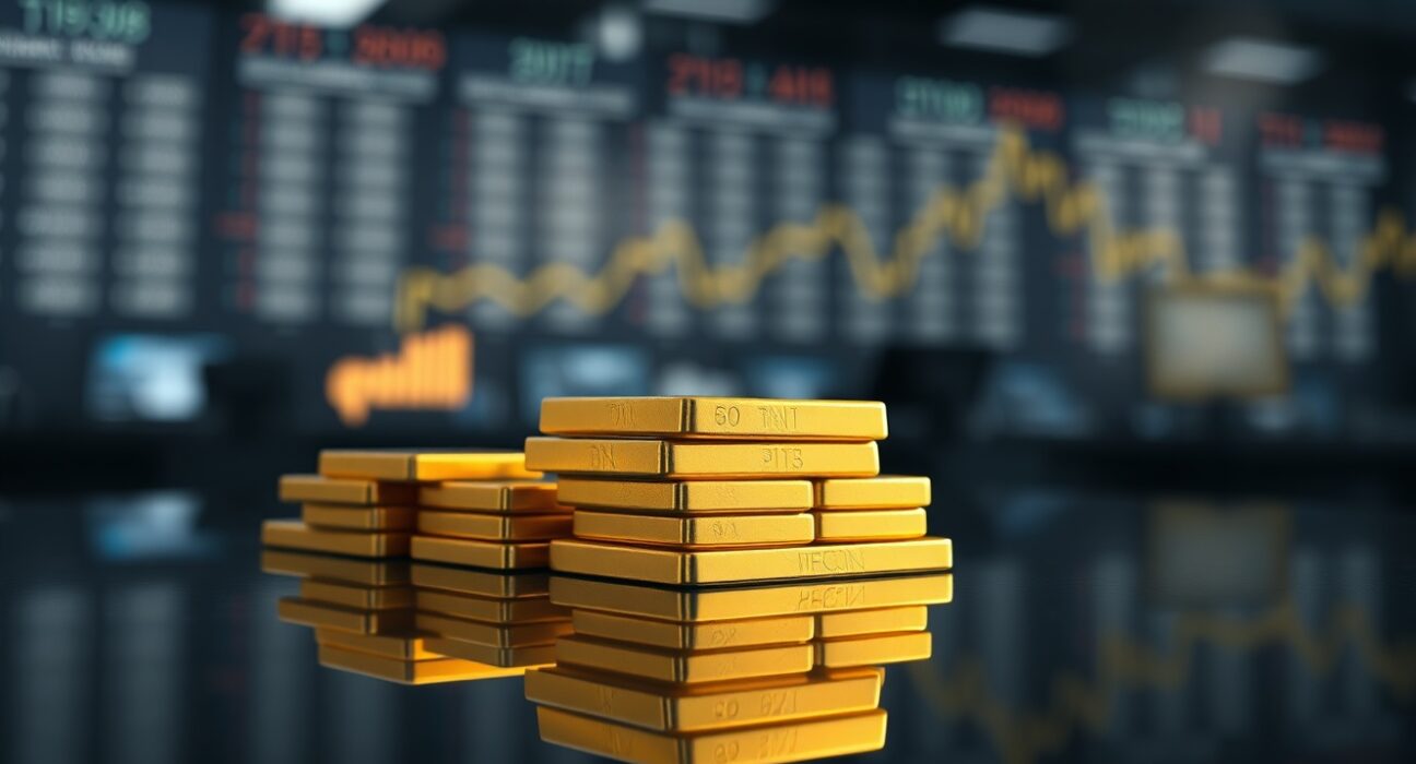 Close-up of gold bars and coins reflecting soft light, representing rising gold prices after weak US jobs data.