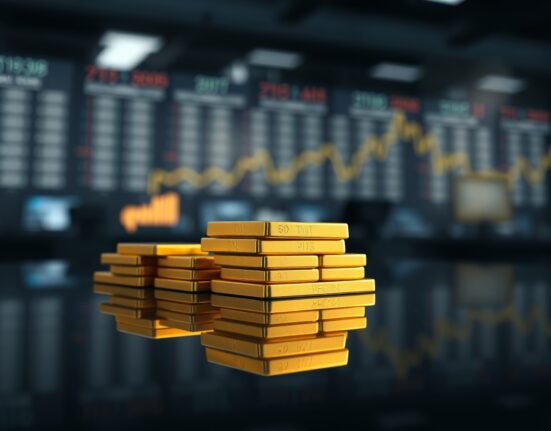 Close-up of gold bars and coins reflecting soft light, representing rising gold prices after weak US jobs data.