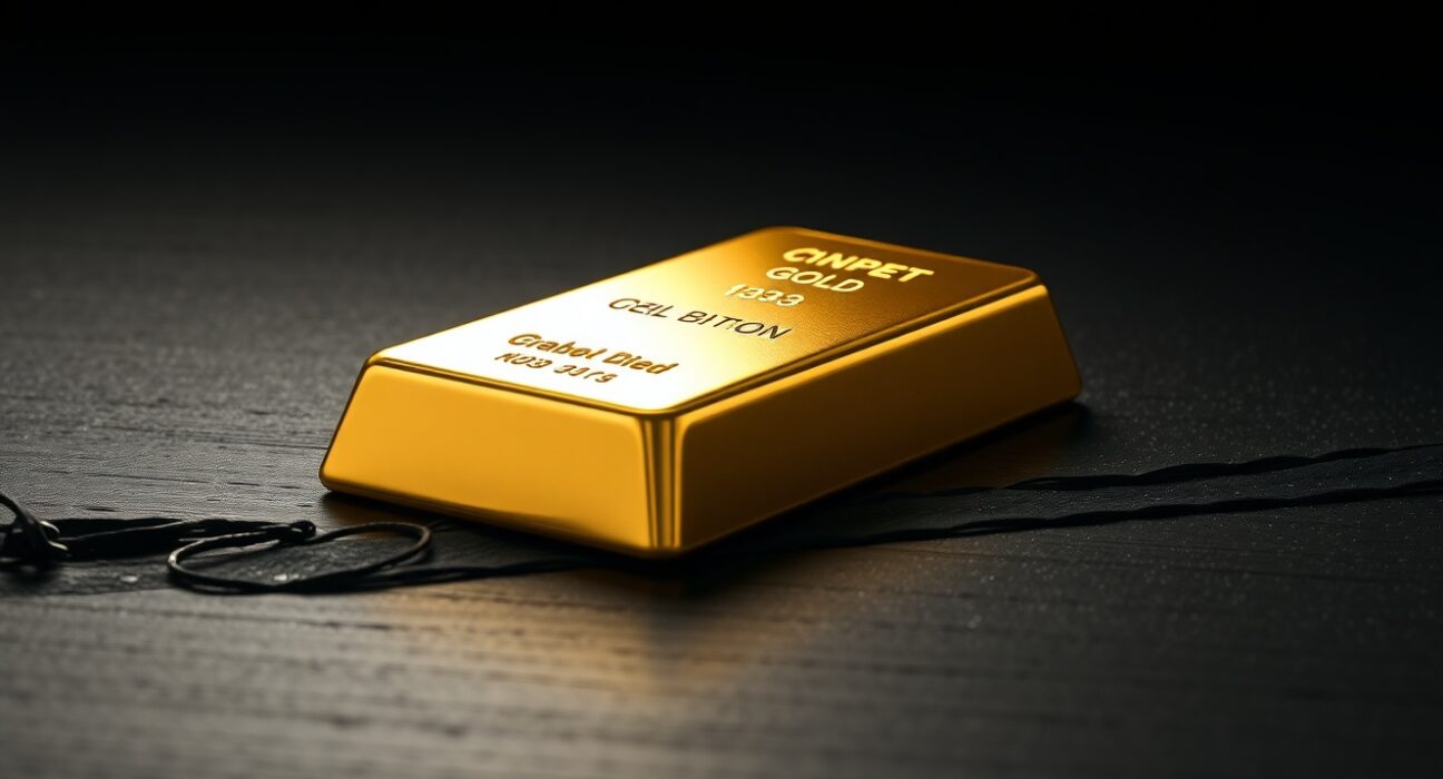 Gold bullion bar representing rising gold price and safe-haven demand in financial markets.