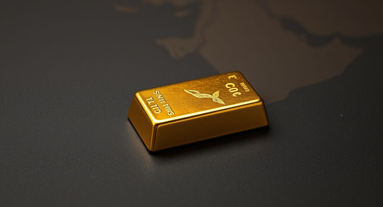 Gold bullion bar representing safe-haven demand during Middle East geopolitical tensions.