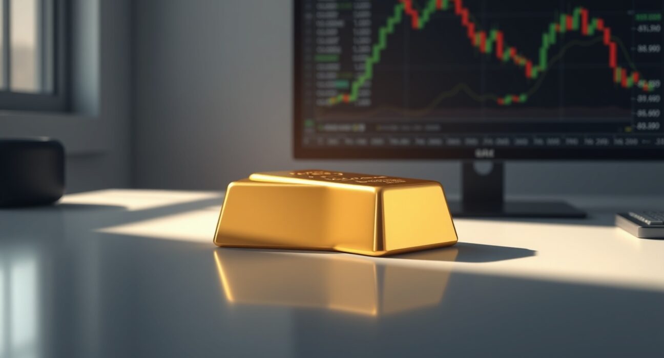 Gold bullion bar representing the current stable price amid geopolitical and Federal Reserve analysis.