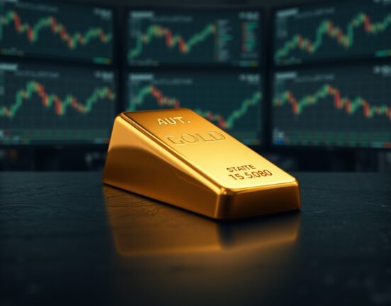 Gold bullion bar representing market stability amid Federal Reserve policy and Middle East uncertainty.