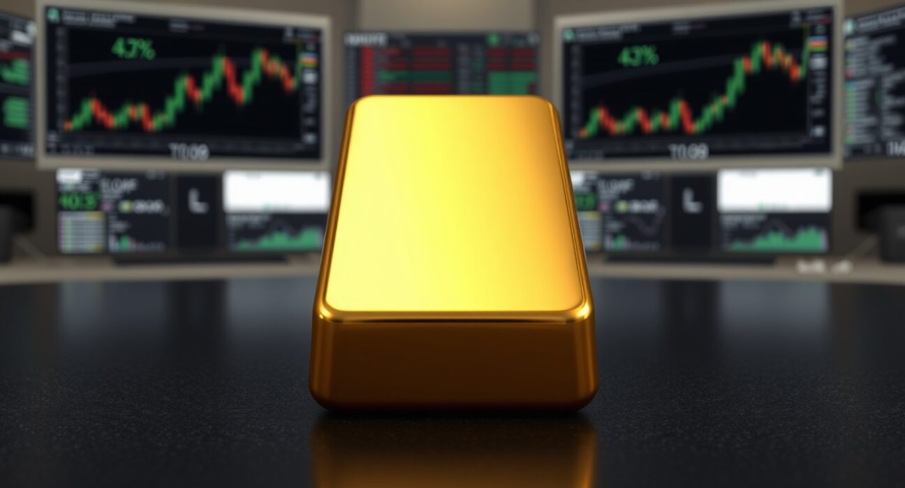 Gold bullion bar representing market stability amid geopolitical tensions and Federal Reserve policy.