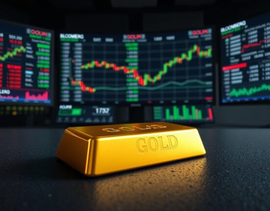 Gold bullion bar in a trading context, representing the struggle for gold prices to gain momentum.