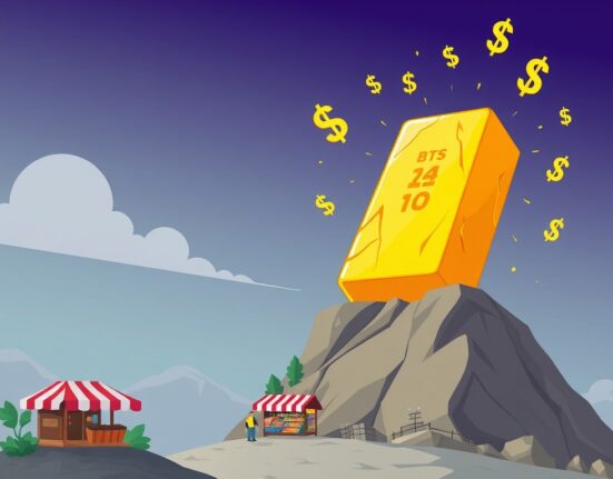 A cartoon gold bar symbolizing the Gold Price Surge to an all-time high, representing market strength and investor interest.