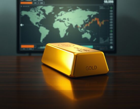 Gold bullion bar representing the surge in gold prices amid dollar weakness and diplomatic optimism.