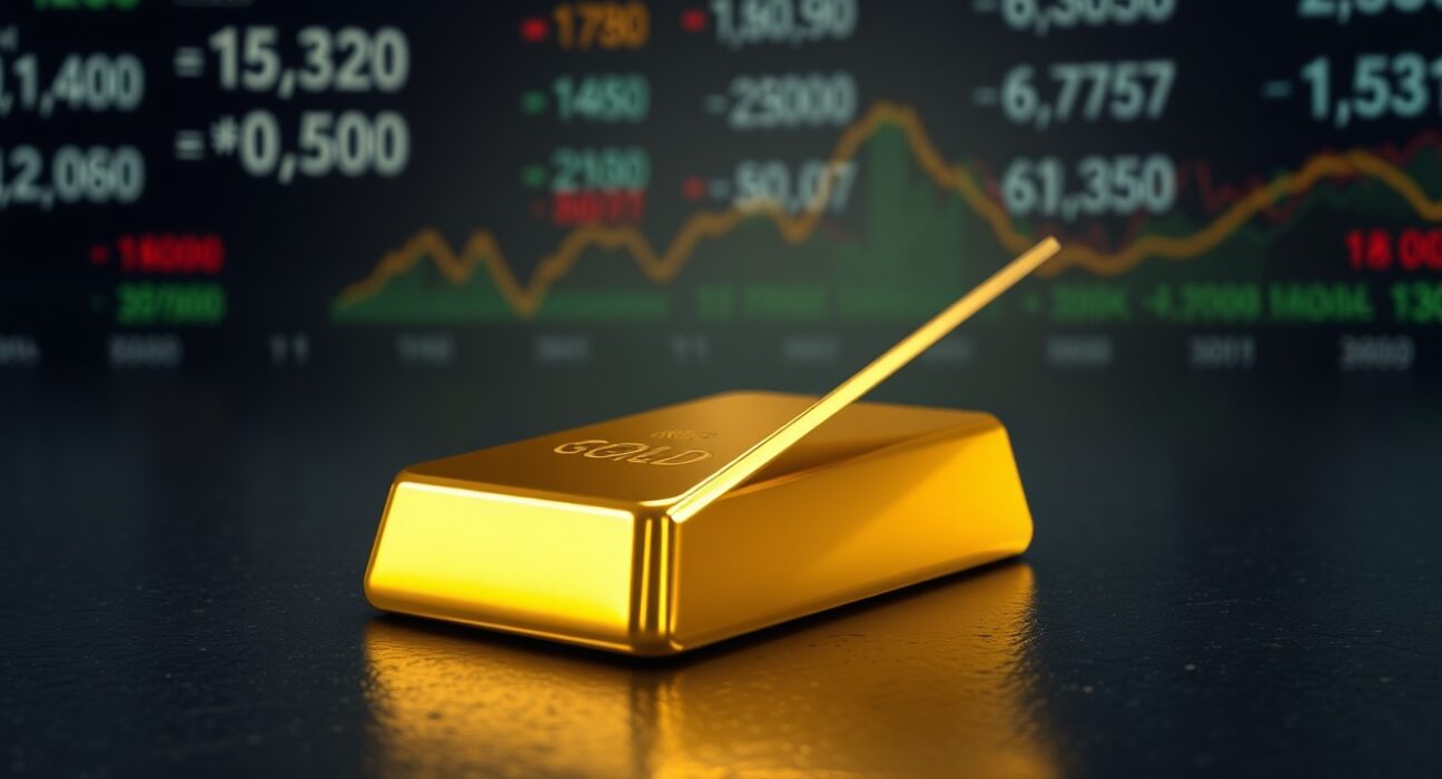 Gold bullion bar representing the surge in gold price as the US dollar weakens.