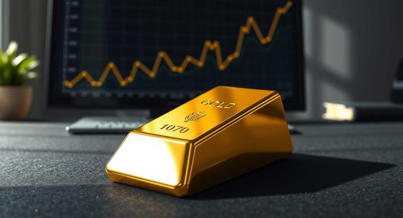 Gold bullion bar representing the current surge in gold prices and market stability.