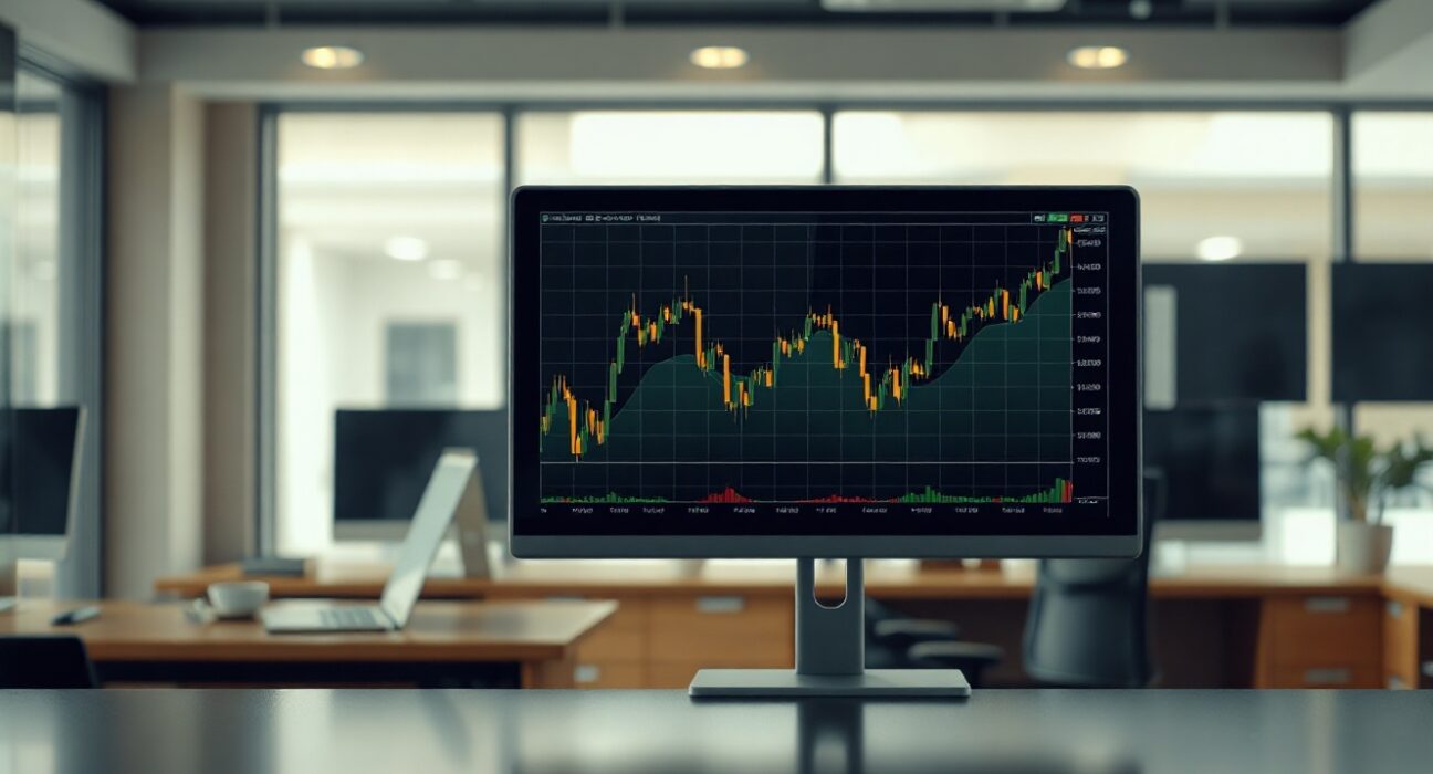 Financial market screen showing gold price chart with upward trend