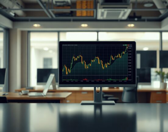 Financial market screen showing gold price chart with upward trend