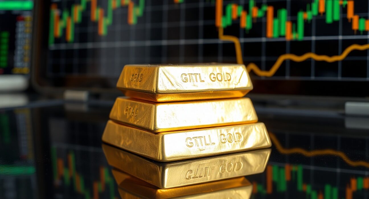 Gold bars stacked, representing the price of gold surpassing $4,400 amid inflation data