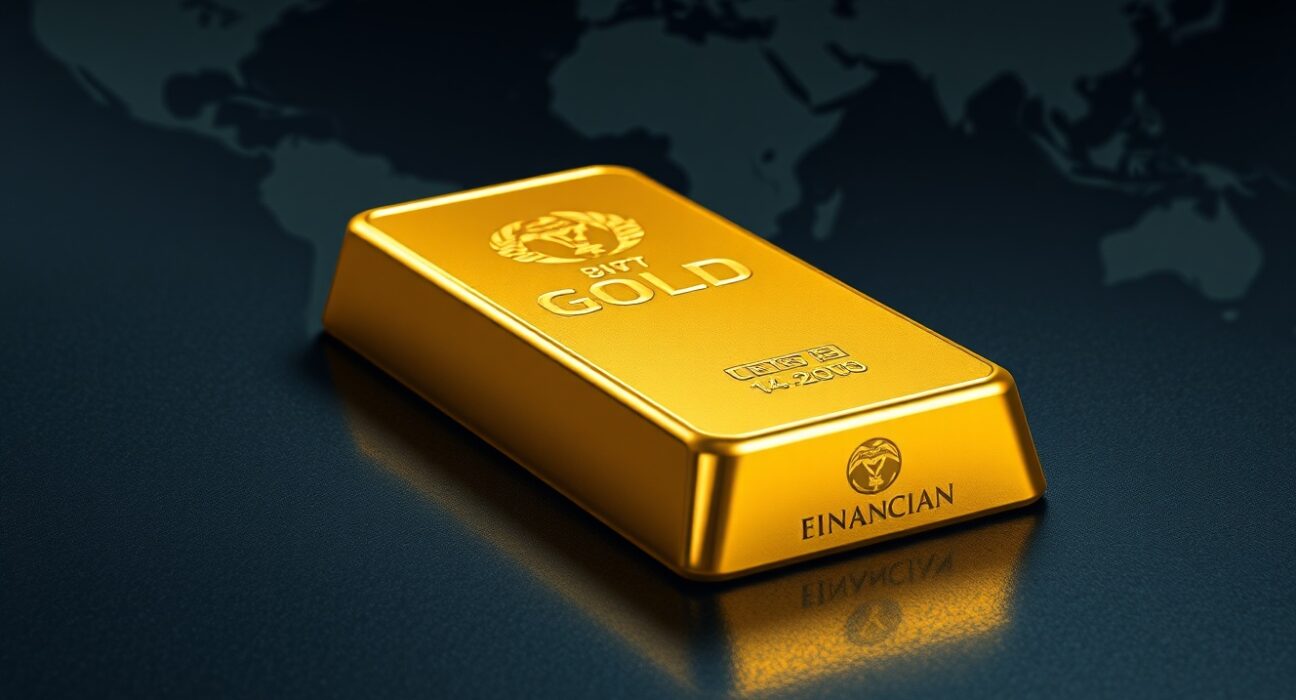 Gold bullion bar representing falling gold prices amid Iran ceasefire news.