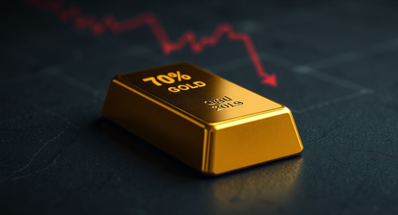 Gold bullion bar reflecting market decline as prices fall below $5,100.
