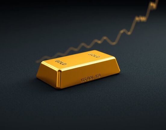 Gold bullion bar representing rising gold prices amid geopolitical uncertainty and dollar weakness.