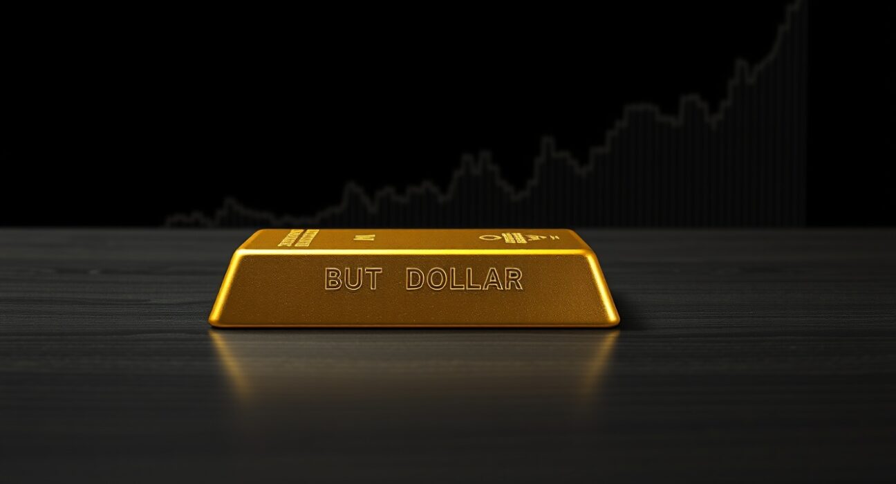 Gold bullion bar representing price struggles against strong US dollar and rising bond yields.