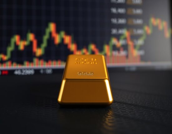 Gold bullion bar representing market price movements amid US-Iran geopolitical talks.