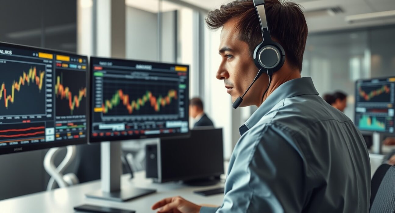 Trader analyzing gold price charts amid US-Iran geopolitical developments affecting markets.