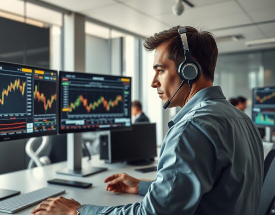 Trader analyzing gold price charts amid US-Iran geopolitical developments affecting markets.