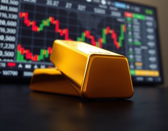 Gold bullion bar representing safe-haven asset strength during US-Iran geopolitical tensions and market volatility.