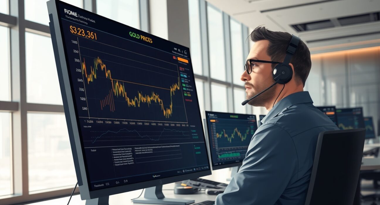 Trader analyzing gold price charts amid US-Iran talks and economic data releases