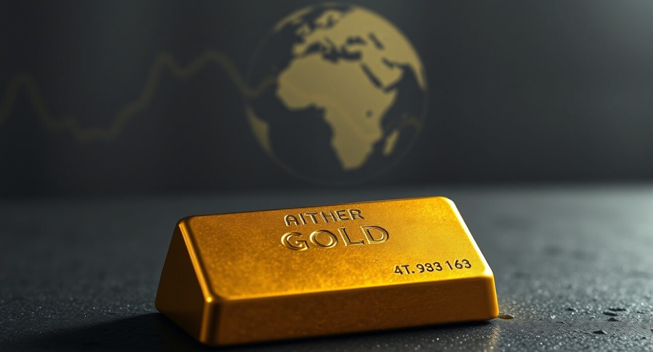 Gold price analysis showing bullion bar with chart background reflecting market pressure.