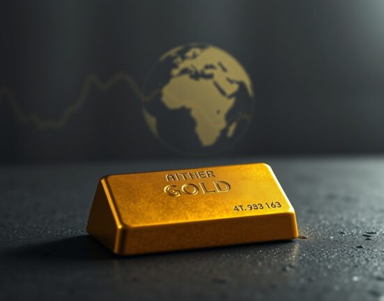 Gold price analysis showing bullion bar with chart background reflecting market pressure.