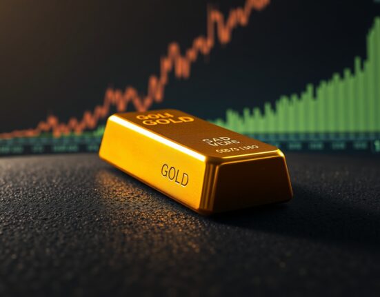 Gold bullion bar representing safe-haven demand during US-Iran geopolitical tensions.
