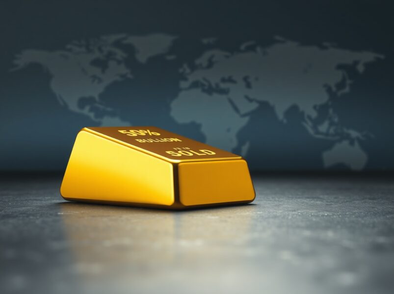 Gold bullion bar representing safe-haven asset during US-Iran geopolitical tensions.
