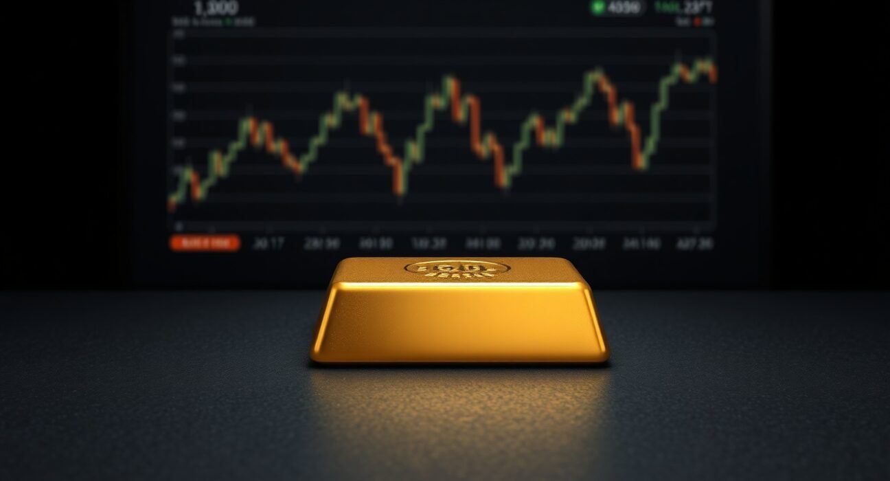 Gold bullion bar with financial chart background representing market price analysis and the $4,600 pivotal level.