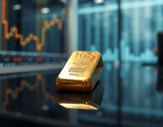 Gold bars stacked on a reflective surface, symbolizing rising prices ahead of US inflation data.