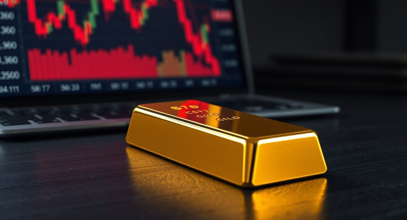 Gold bullion bar representing market pressure from central bank policies and US dollar strength.