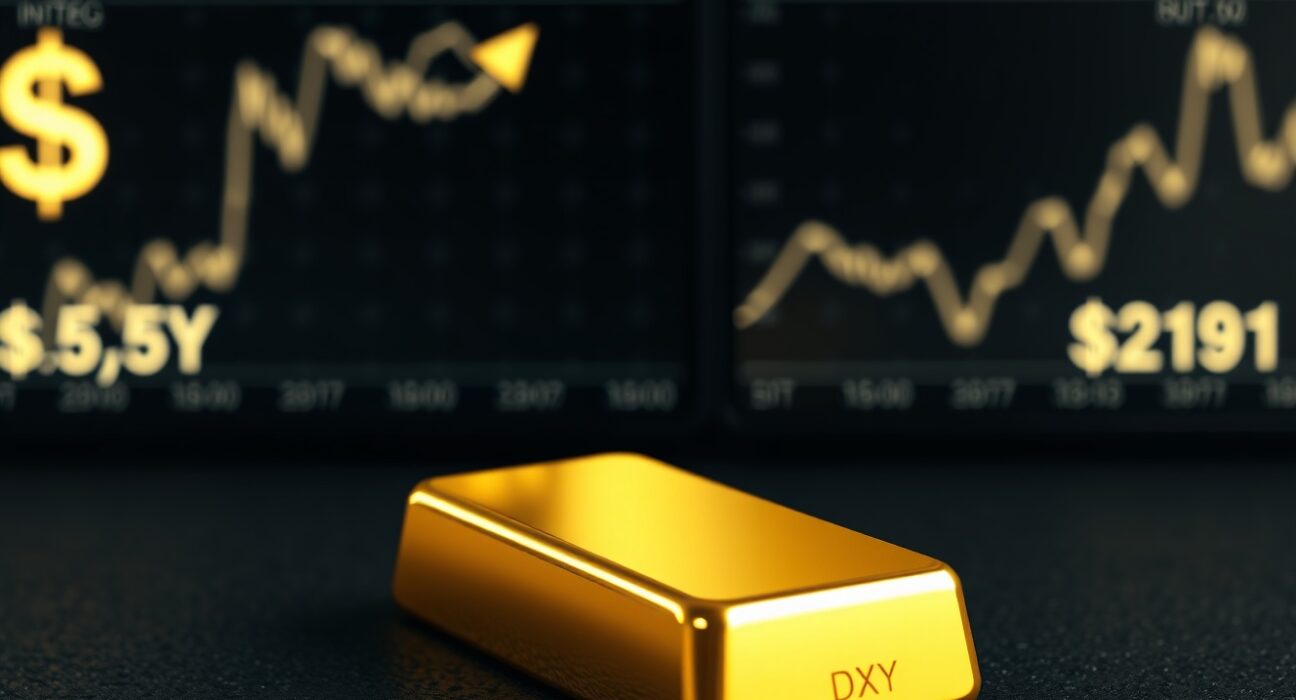 Gold bullion bar reflecting market pressure from US Dollar strength and US-Iran negotiations.