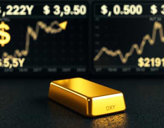 Gold bullion bar reflecting market pressure from US Dollar strength and US-Iran negotiations.