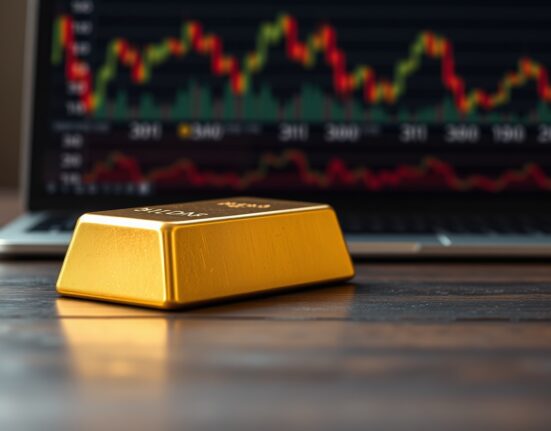 Gold bullion bar representing falling gold prices amid Federal Reserve interest rate decisions and Middle East tensions