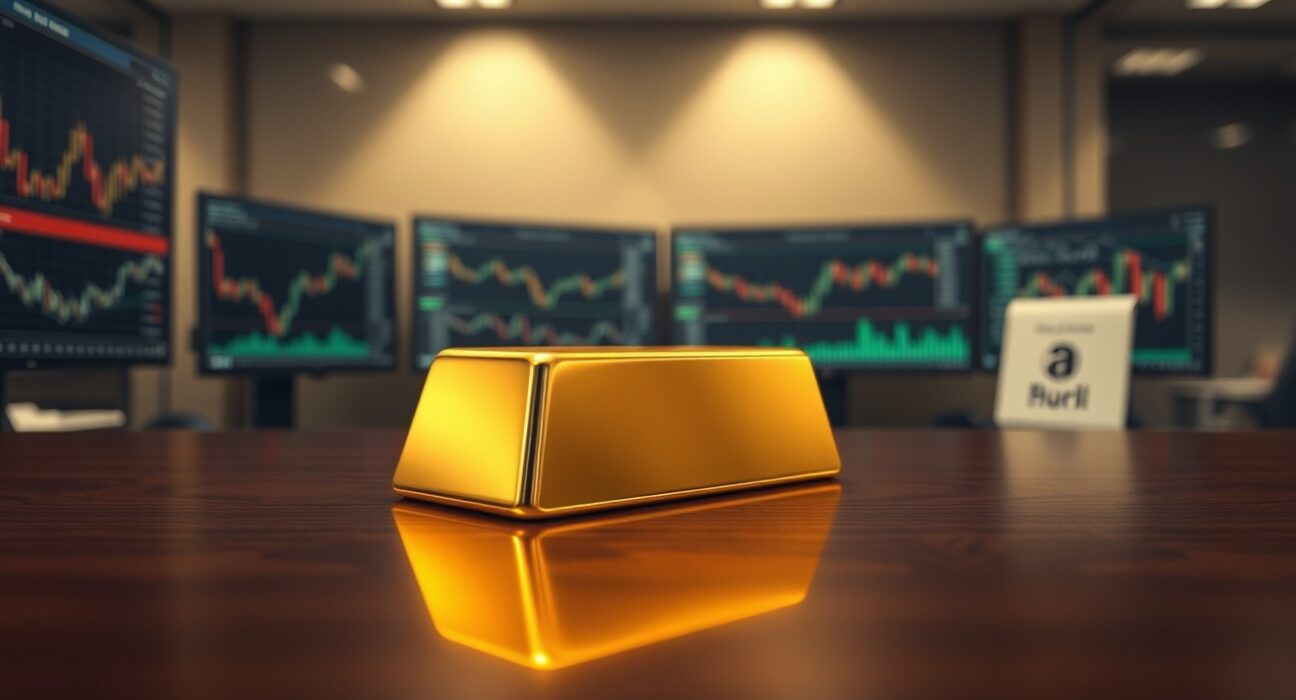 Gold bullion bar representing market analysis of gold prices amid Federal Reserve policy and geopolitical talks.