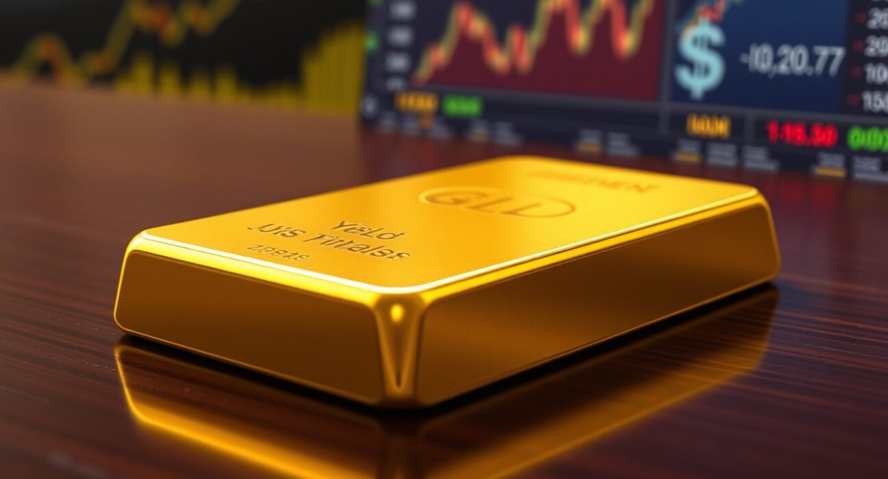 Gold bullion bar reflecting pressure from Federal Reserve policy and rising US Treasury yields.